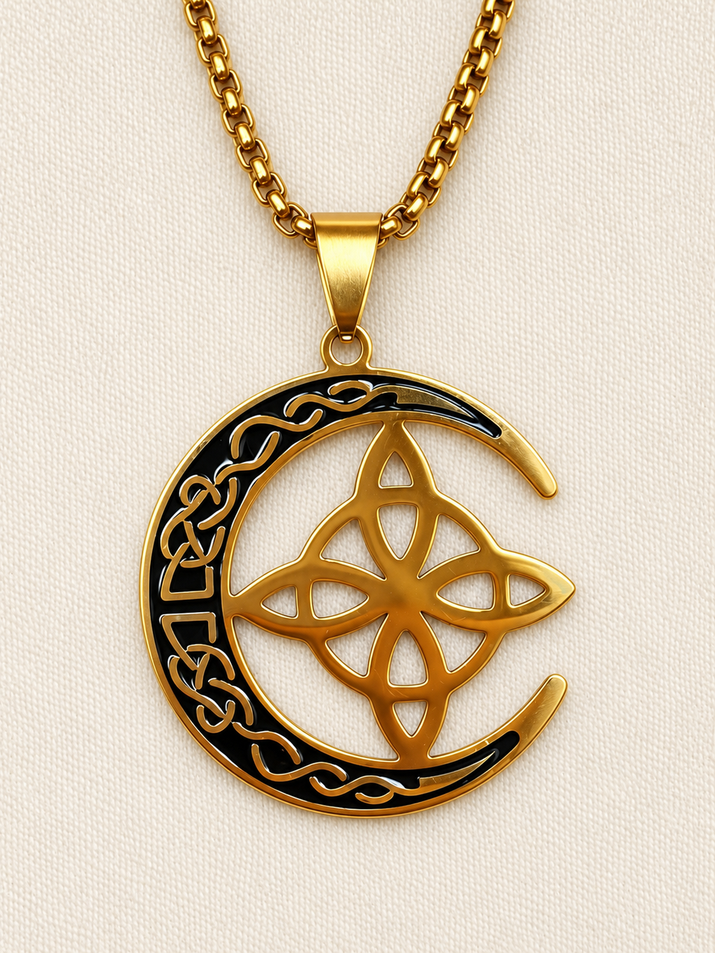 Collier Lune Celtique – Pendentif croix celtique – Doré ou argenté