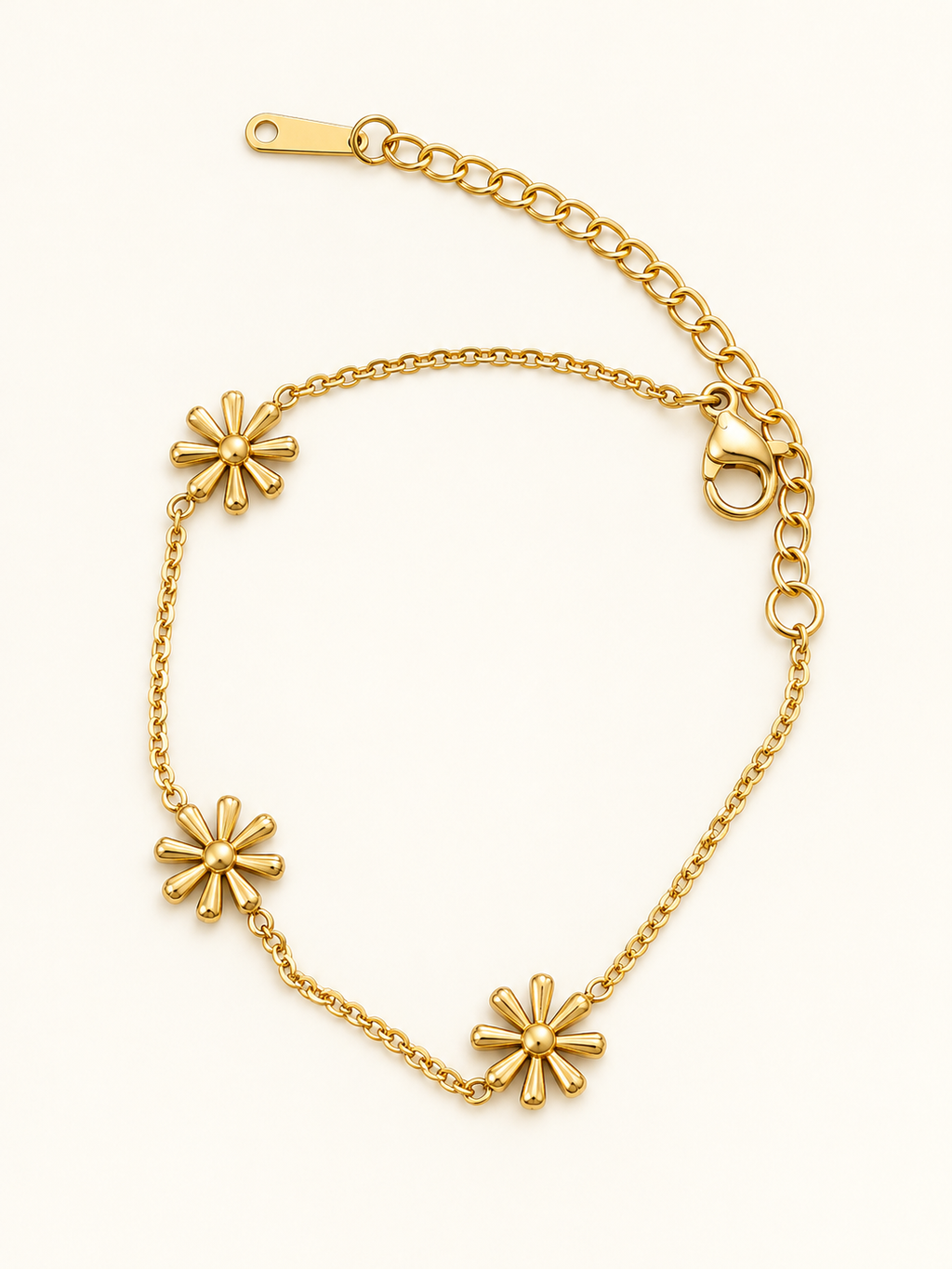 Bracelet doré à trois fleurs rayonnantes