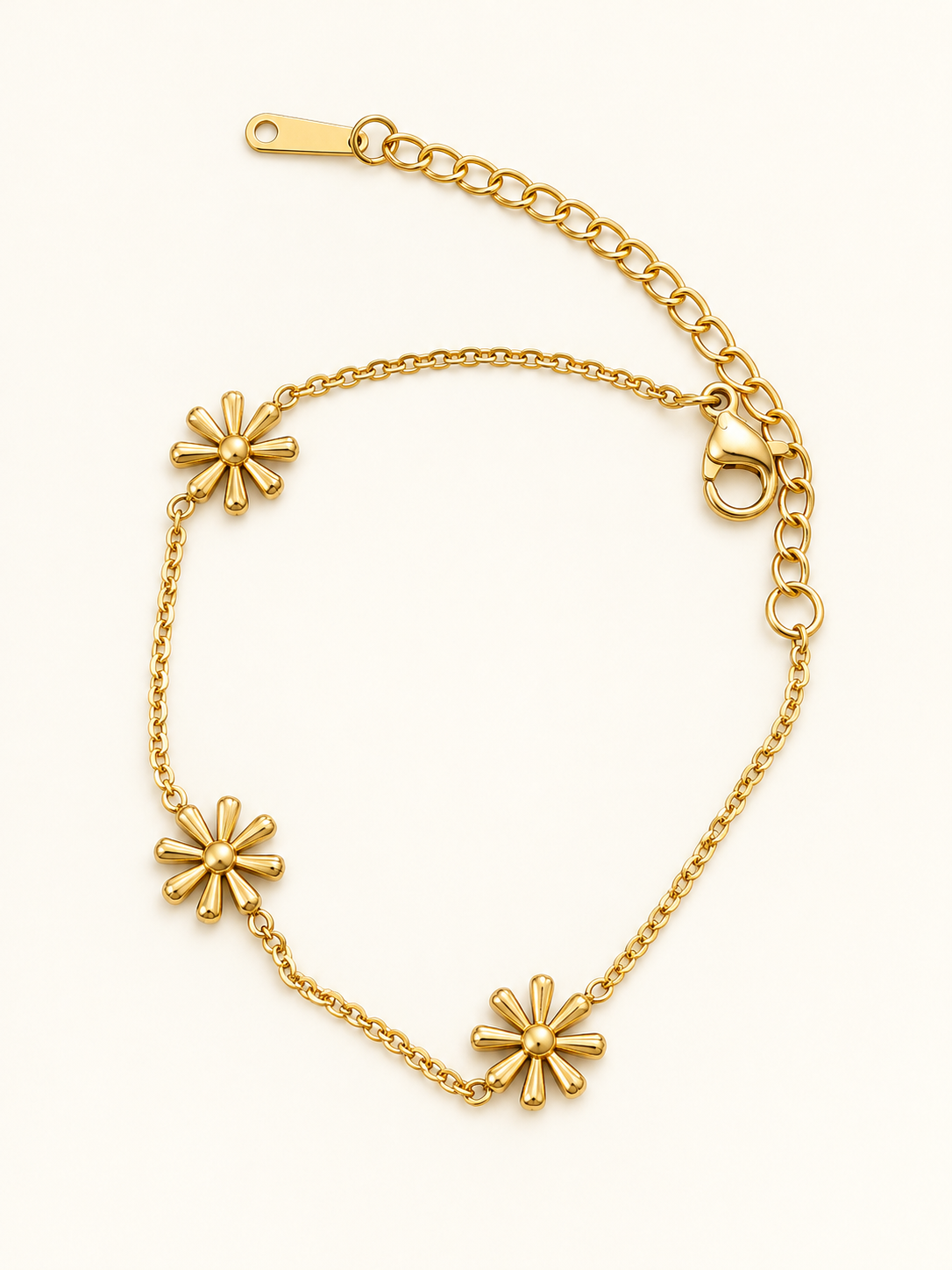 Bracelet doré à trois fleurs rayonnantes