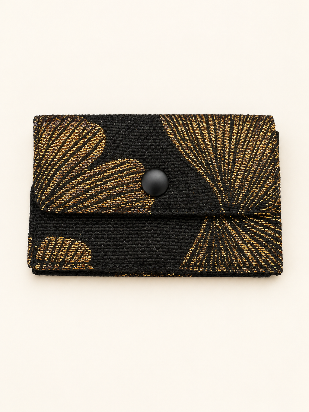 Porte-cartes artisanal noir et doré – Motif feuillage
