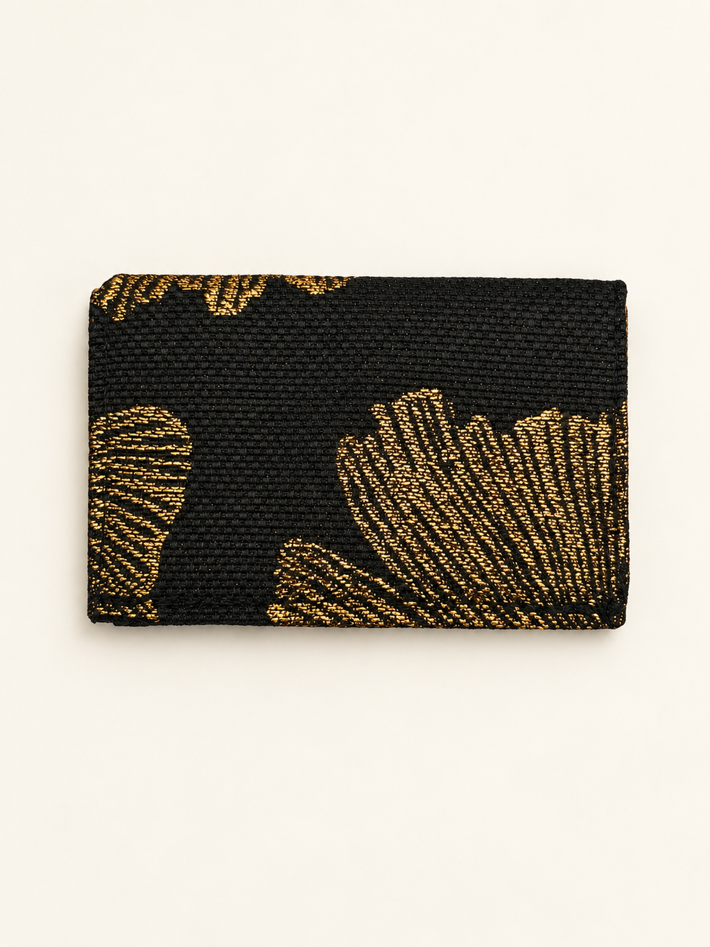 Porte-cartes artisanal noir et doré – Motif feuillage