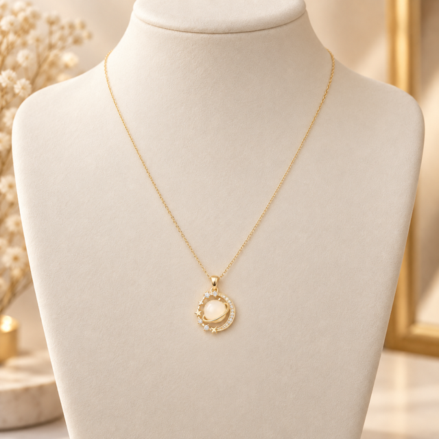 Collier doré planète et étoiles