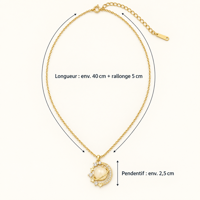 Collier doré planète et étoiles